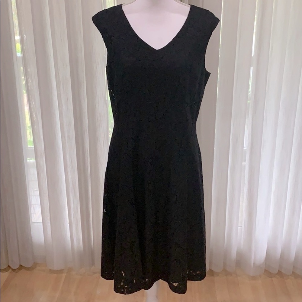 Ellen Tracy Black Lace Sleeveless A-Line SunDress